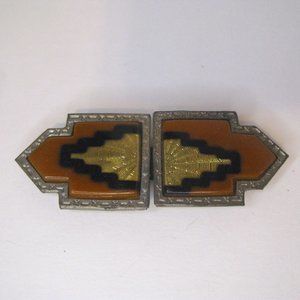 Antique Art Deco Buckle Set Brown Black Gold